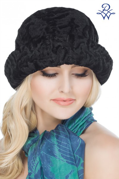 Меховая женская шляпа из каракуля чёрного 7041.01 модель Шляпка каракуль чёрный