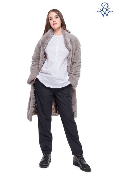 Норковая шуба женская модель поперечка воротник стойка 201В норка бежевая