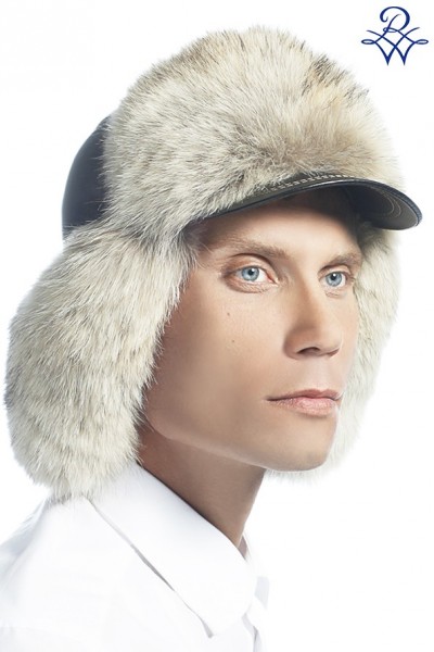 Шапка-ушанка мужская из лисы и кожи шапка модель Ушанка лиса полярная, кожа