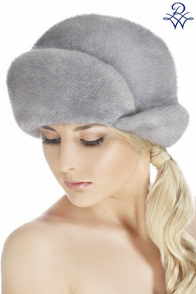 Головной убор меховой женский шапка "Таня" норка сапфир, кожа, стразы