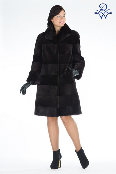 Пальто меховое женское С-1 бобр цветной, норка коричневая