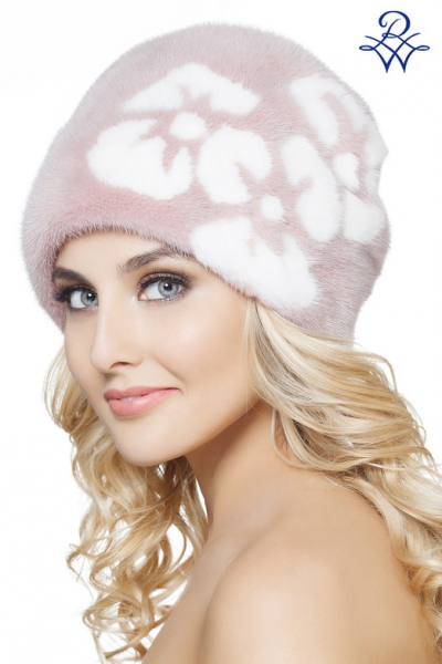 Стильная шапка норковая женская из меха цветная 251.2ГР норка фиолетово-розовая