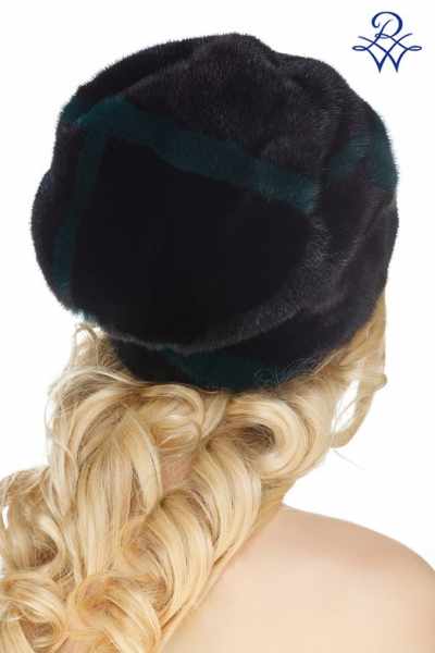 Женская шапка из меха норки модель Колпак с дном Абстракция норка чёрная, изумруд