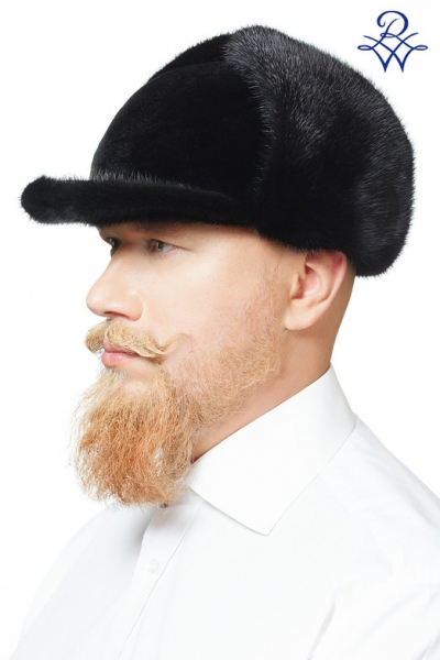 Меховая мужская шапка с козырьком и ушками из норки модель Борн норка стриженная, чёрная