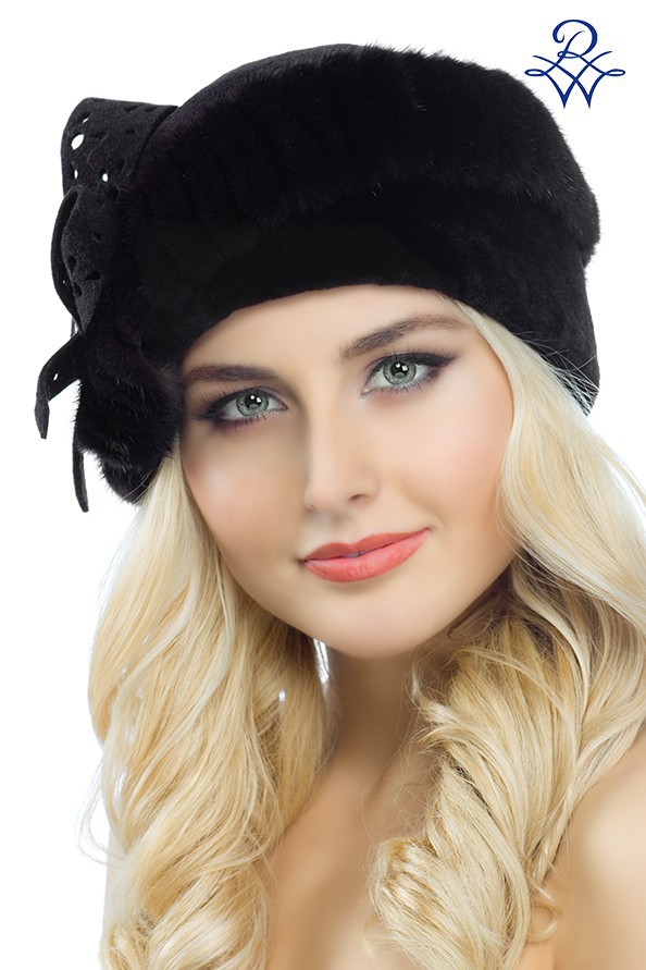 Шляпка меховая женская дизайнерская из норки 16105686 модель Елена норка коричневая