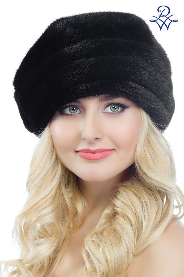 Норковая шапка женская меховая чёрная 2068 модель Париж норка сканблэк