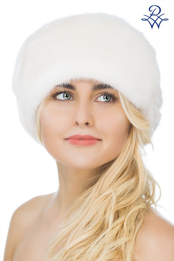 Меховая женская белая дизайнерская норковая шапка 20705678 модель Дульсинея норка жемчуг