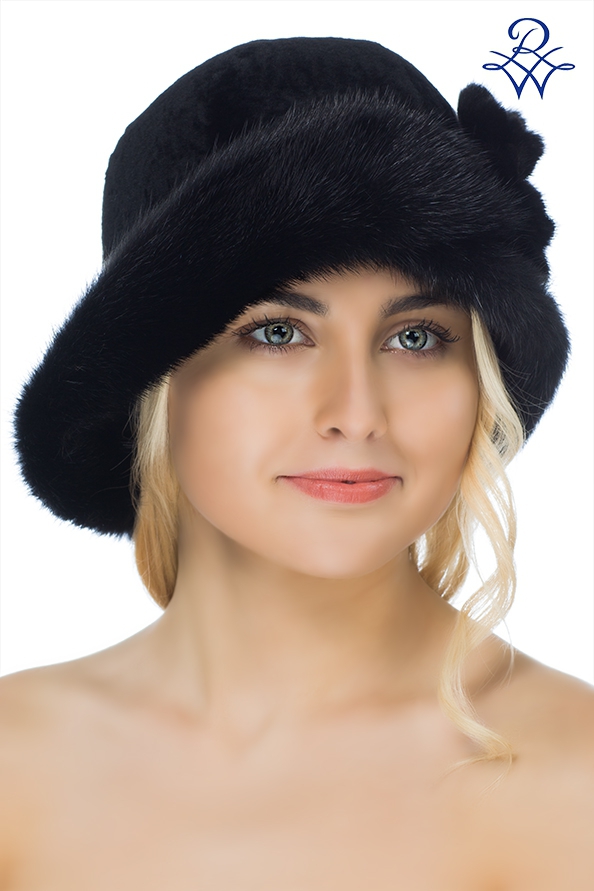 Шляпа из овчины астрагана меховая женская чёрная 1751 шляпа Эмма астраган, норка
