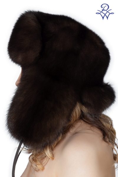 Меховая шапка-ушанка из соболя баргузинского унисекс соболь тёмный