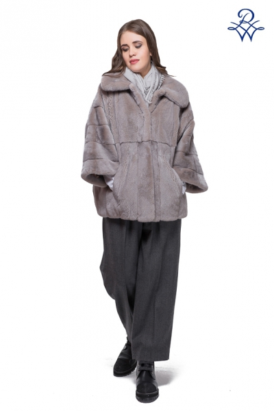 Норковая куртка с воротником модная модель 299 норка бежевая