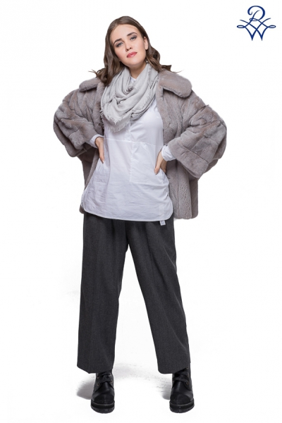 Норковая куртка с воротником модная модель 299 норка бежевая
