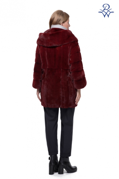 Норковая куртка женская с капюшоном модная модель 281К норка бордо
