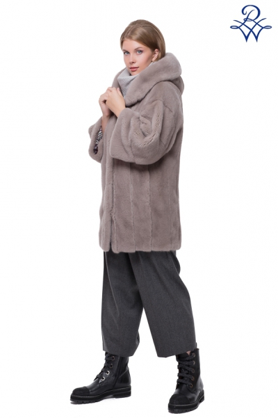 Куртка норковая женская с капюшоном модель 281К норка бежевая