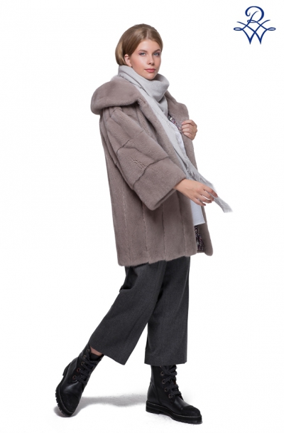 Куртка норковая женская с капюшоном модель 281К норка бежевая