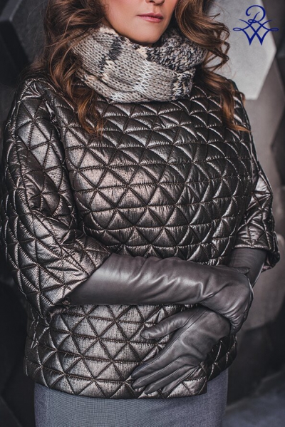 Стильная дизайнерская куртка женская короткая модель Илара полиэстер бронза