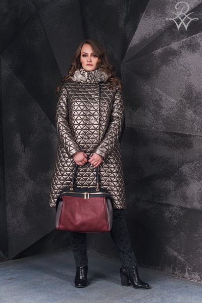 Пальто дизайнерское стильное женское модель Илара полиэстер бронза