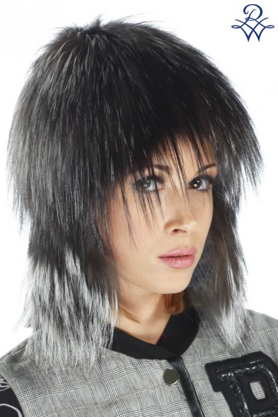 Шапка-ушанка женская из чернобурки модель Ушанка Парик лиса серебристо-чёрная, трикотаж