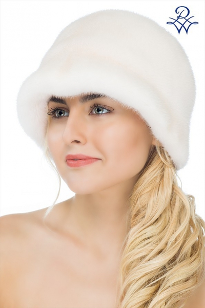 Шляпа норковая белая женская меховая 1432 модель Шляпка Мисс норка жемчуг