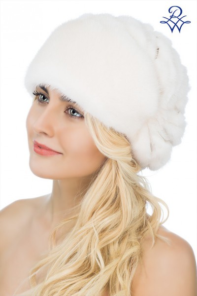 Меховая женская белая дизайнерская норковая шапка 20705678 модель Дульсинея норка жемчуг