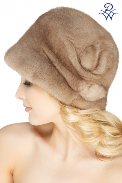 Женская меховая шляпа из норки бежевой 675 модель Шляпка норка пастель