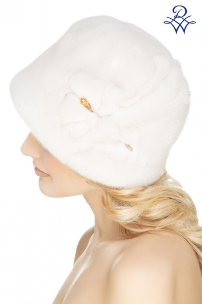 Шляпа меховая норковая белая женская 645 модель Шляпка норка жемчуг