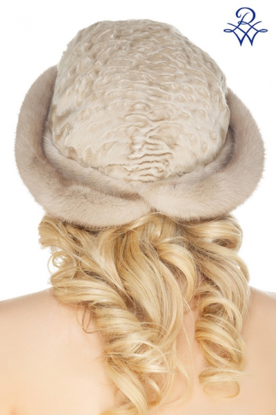 Меховая шляпа из норки и каракуля женская модель Мэри норка пастель, каракуль