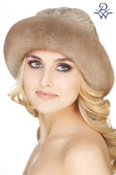 Меховая шляпа из норки и каракуля женская модель Мэри норка пастель, каракуль