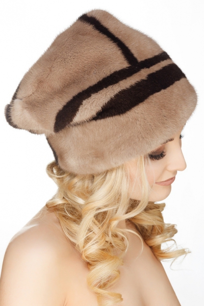 Норковая шапка женская меховая модель Колпак Абстракция норка пастель, махагон