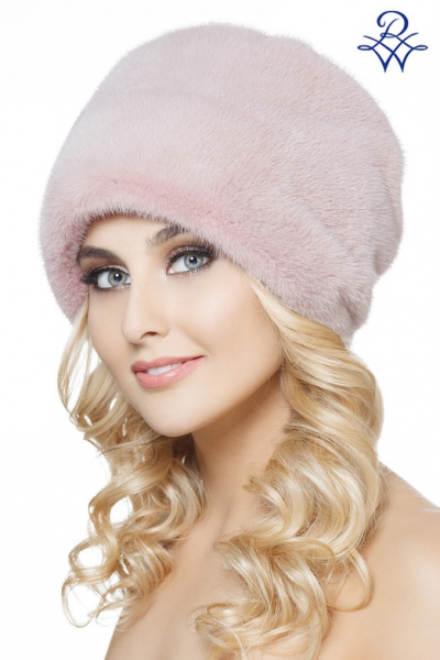 Стильная женская шапка из норки меховая модель колпак 091.4Р норка фиолетово-розовая