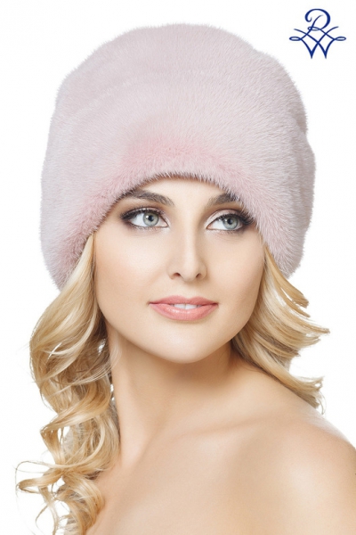 Стильная женская шапка из норки меховая модель колпак 091.4Р норка фиолетово-розовая