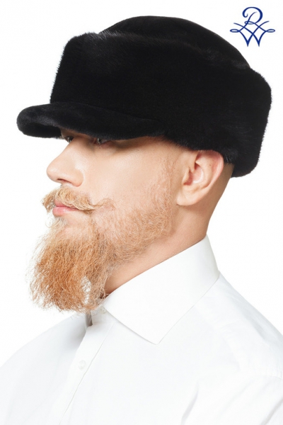 Мужская меховая шапка с козырьком из норки картуз Курт норка стриженная, чёрная