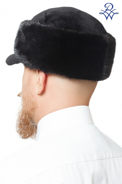 Мужская меховая шапка с козырьком из норки картуз Курт норка стриженная, чёрная