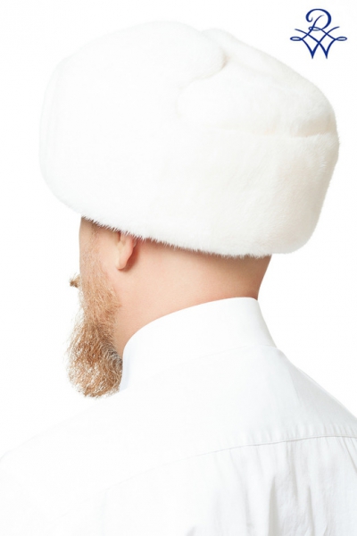 Шапка-ушанка мужская из белой норки меховая классическая модель Ушанка норка жемчуг