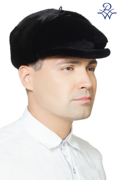 Мужская меховая кепка из норки с ушками модель Ватсон норка стриженная, чёрная