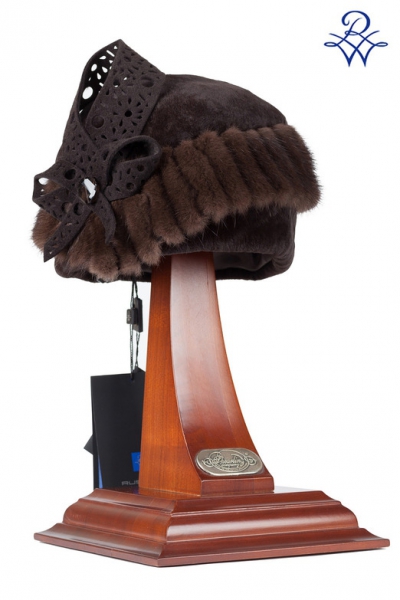 Шляпка меховая женская дизайнерская из норки 16105686 модель Елена норка коричневая