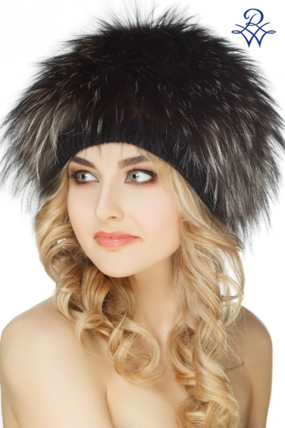 Шапка меховая женская из чернобурки 40622650 шапка модель Окна лиса серебристо-чёрная