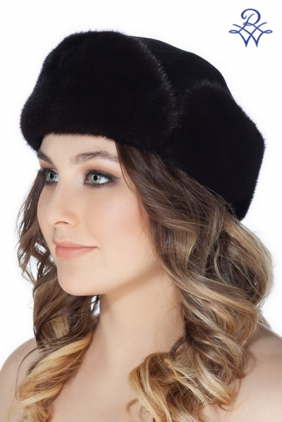 Комбинированная шапка-ушанка из меха и замши унисекс норка чёрная, замша чёрная