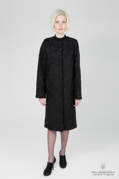 Пальто меховое женское Шанель каракуль 050 чёрный