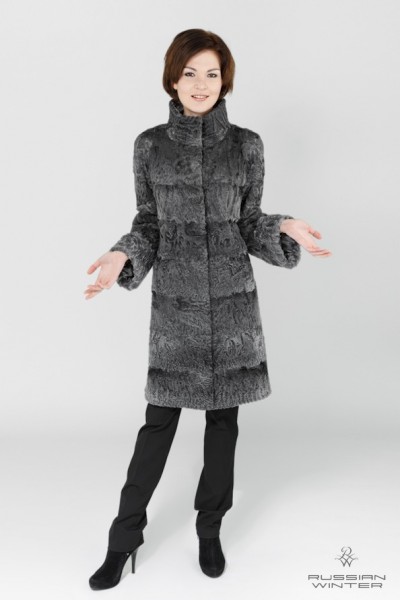 Пальто меховое женское ФС 3397/413 каракуль серый.