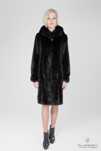 Пальто меховое женское 0906/100 норка чёрная.
