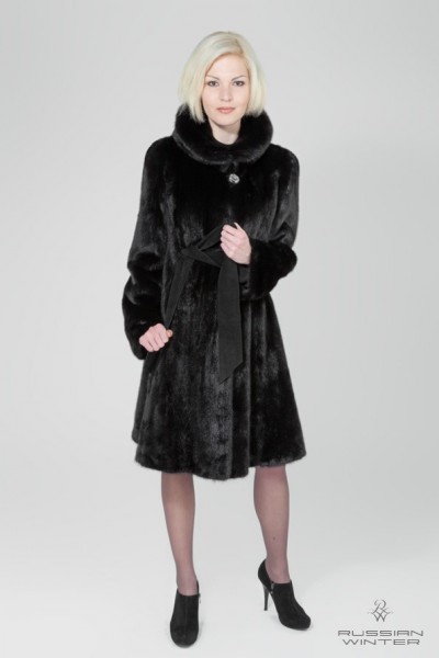 Пальто меховое женское 2011Р норка чёрная.