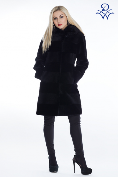 Пальто меховое женское 900 бобр, норка чёрная