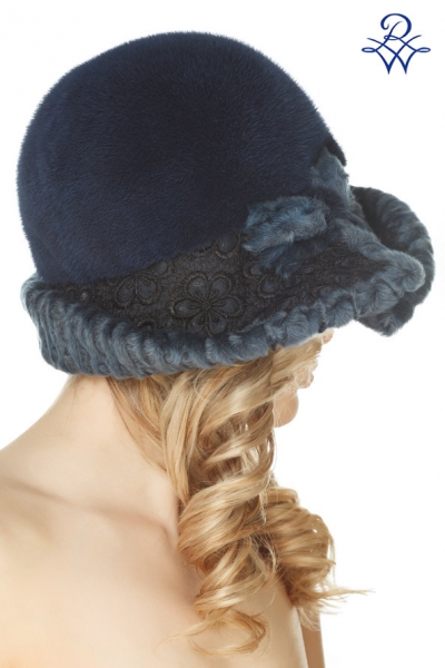 Меховая женская шляпа из норки и каракуля 12002714 Шляпка модель Французский шик норка, каракуль