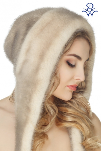 Меховой женский норковый капор шапка модель Капор норка цветная колотый лёд